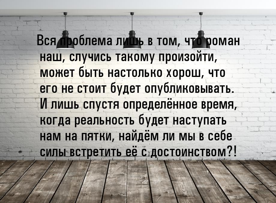 Вся проблема лишь в том, что роман наш, случись такому произойти, может быть настолько хор