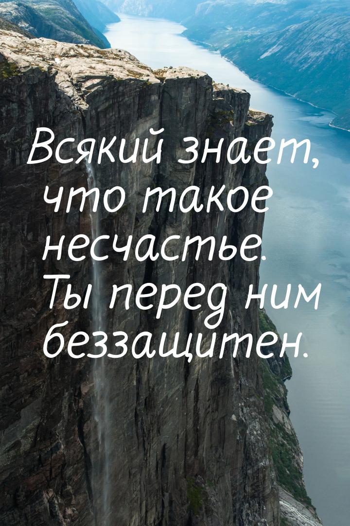 Всякий знает, что такое несчастье. Ты перед ним беззащитен.