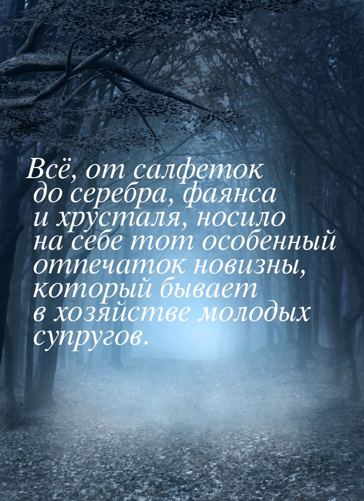 Всё, от салфеток до серебра, фаянса и хрусталя, носило на себе тот особенный отпечаток нов