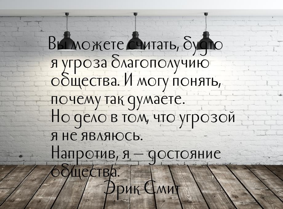 Вы можете считать, будто я угроза благополучию общества. И могу понять, почему так думаете