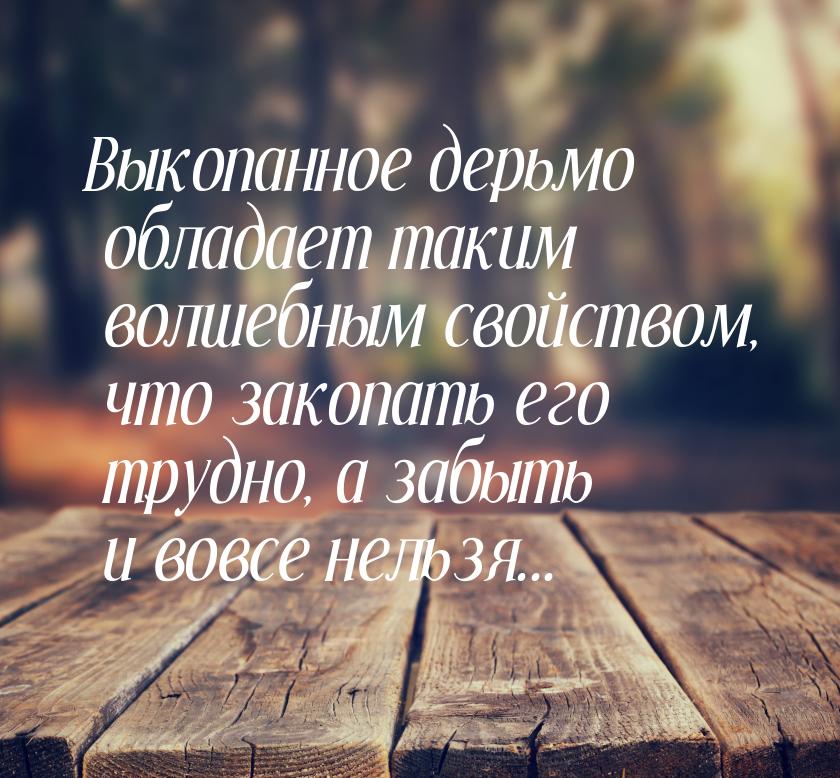 Выкопанное дерьмо обладает таким волшебным свойством, что закопать его трудно, а забыть и 