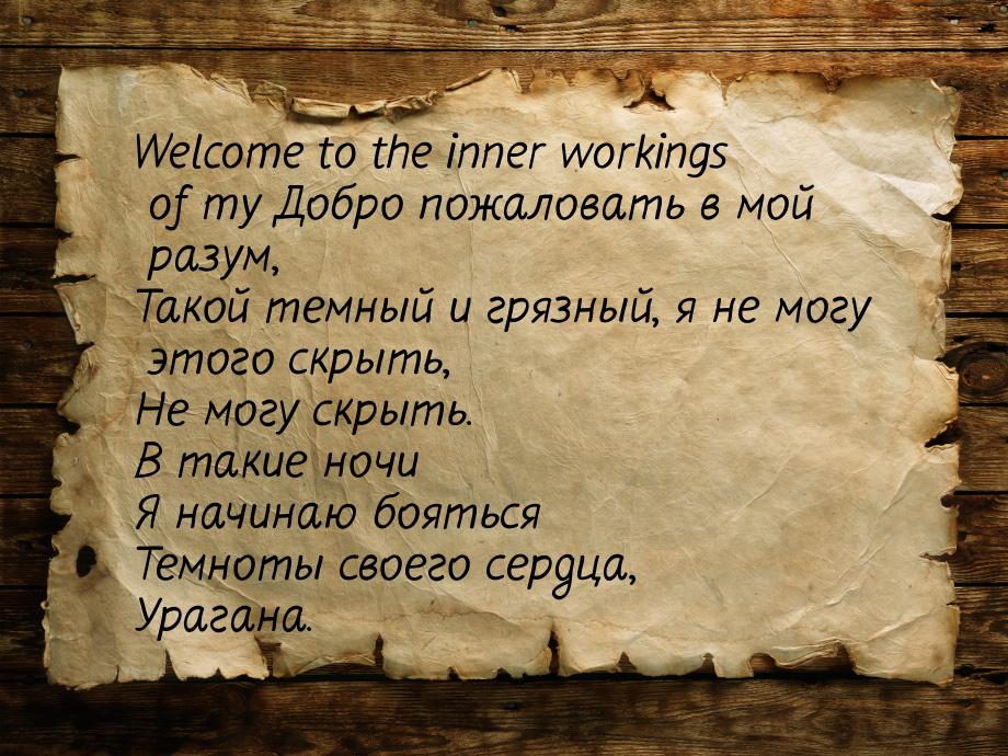 Welcome to the inner workings of my Добро пожаловать в мой разум, Такой темный и грязный, 