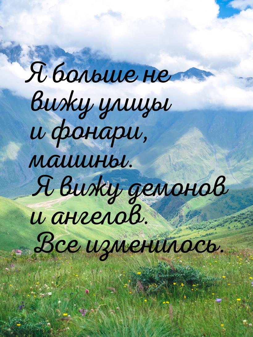 Я больше не вижу улицы и фонари, машины. Я вижу демонов и ангелов. Все изменилось.