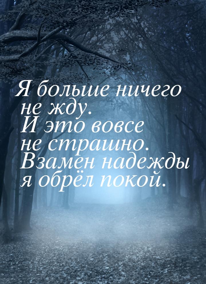 Я больше ничего не жду. И это вовсе не страшно. Взамен надежды я обрёл покой.