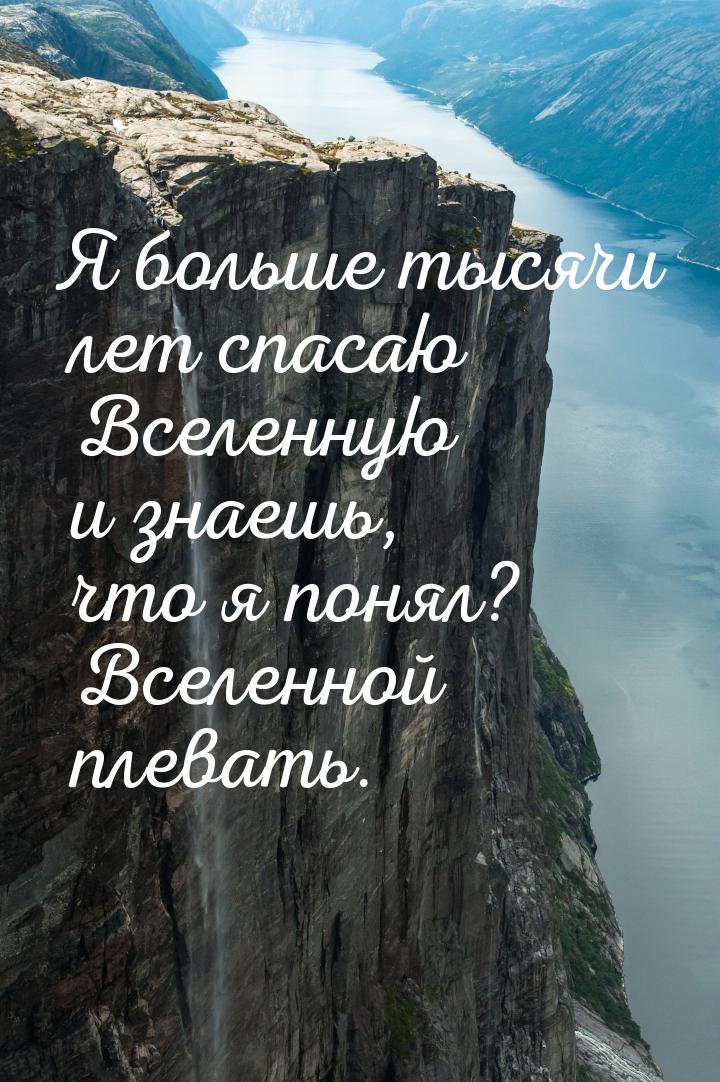 Я больше тысячи лет спасаю Вселенную и знаешь, что я понял? Вселенной плевать.