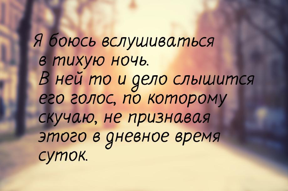 Я боюсь вслушиваться в тихую ночь. В ней то и дело слышится его голос, по которому скучаю,