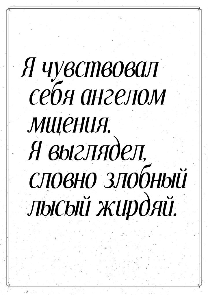 Я чувствовал себя ангелом мщения. Я выглядел, словно злобный лысый жирдяй.