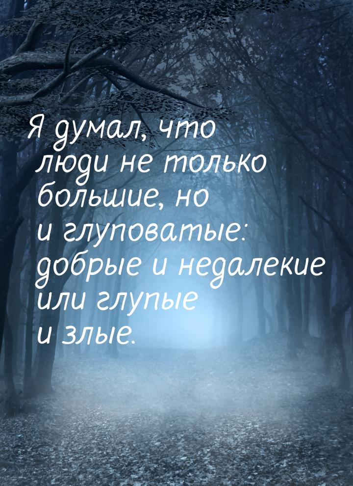 Я думал, что люди не только большие, но и глуповатые: добрые и недалекие или глупые и злые