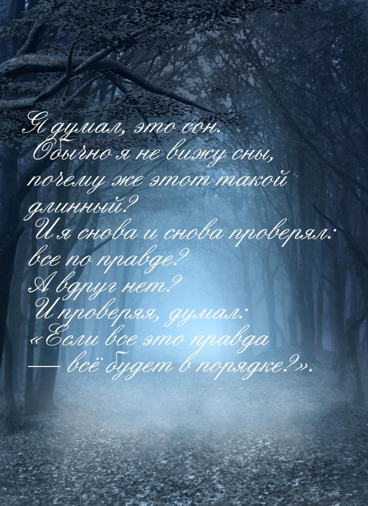 Я думал, это сон. Обычно я не вижу сны, почему же этот такой длинный? И я снова и снова пр