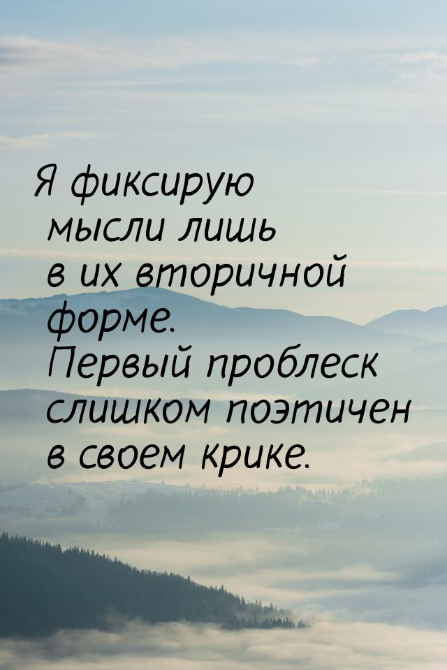 Я фиксирую мысли лишь в их вторичной форме. Первый проблеск слишком поэтичен в своем крике