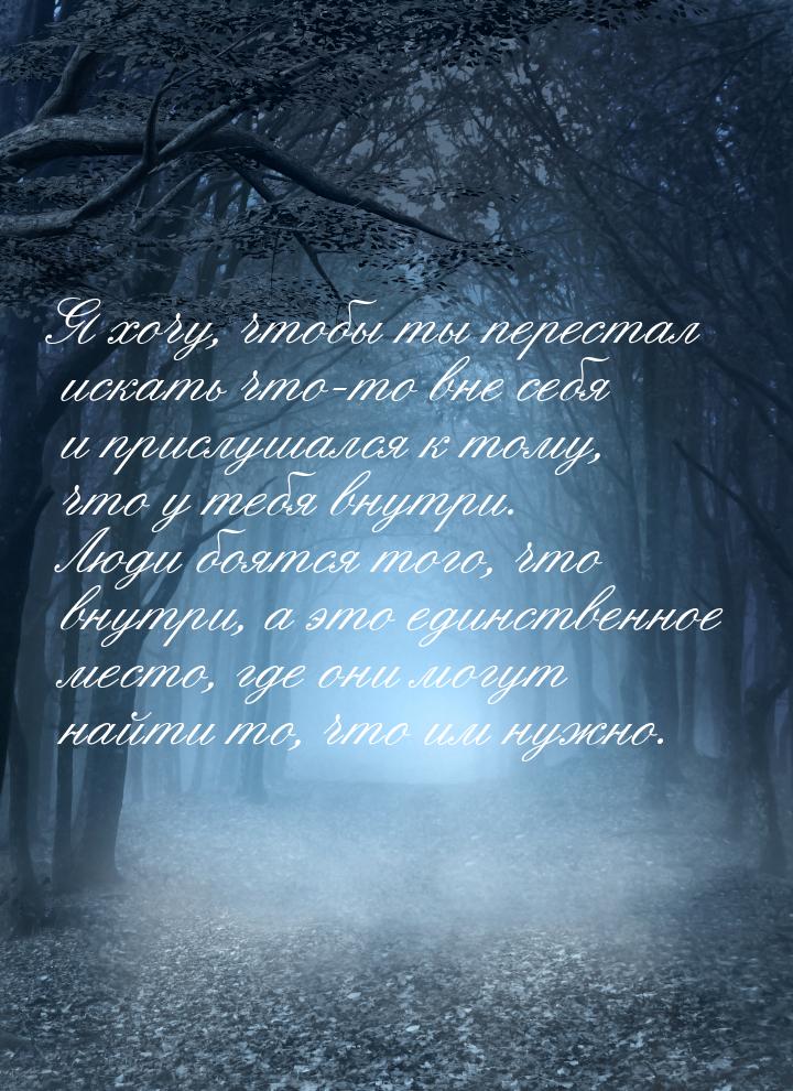 Я хочу, чтобы ты перестал искать что-то вне себя и прислушался к тому, что у тебя внутри. 