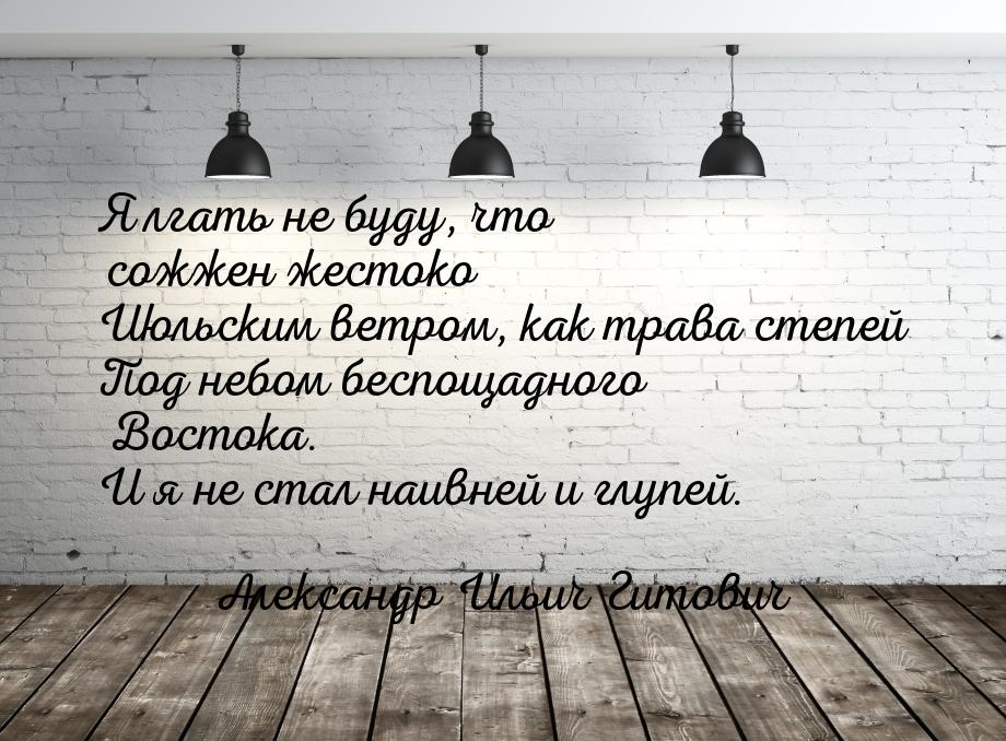 Я лгать не буду, что сожжен жестоко Июльским ветром, как трава степей Под небом беспощадно