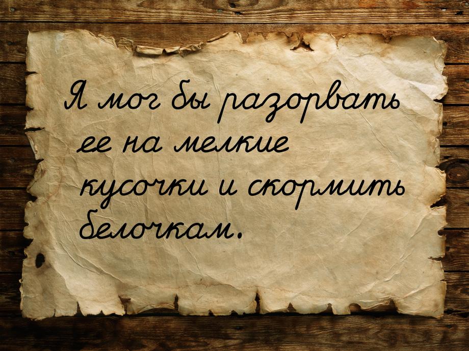 Я мог бы разорвать ее на мелкие кусочки и скормить белочкам.