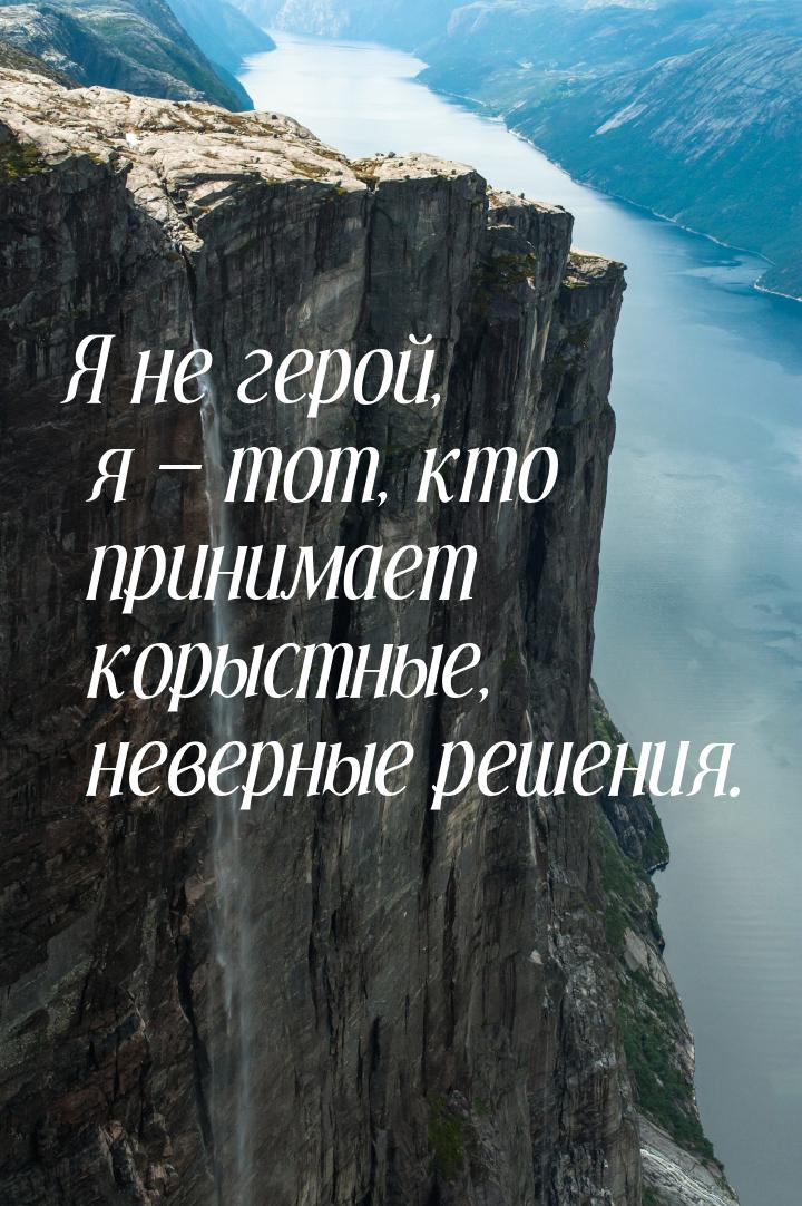 Я не герой, я  тот, кто принимает корыстные, неверные решения.