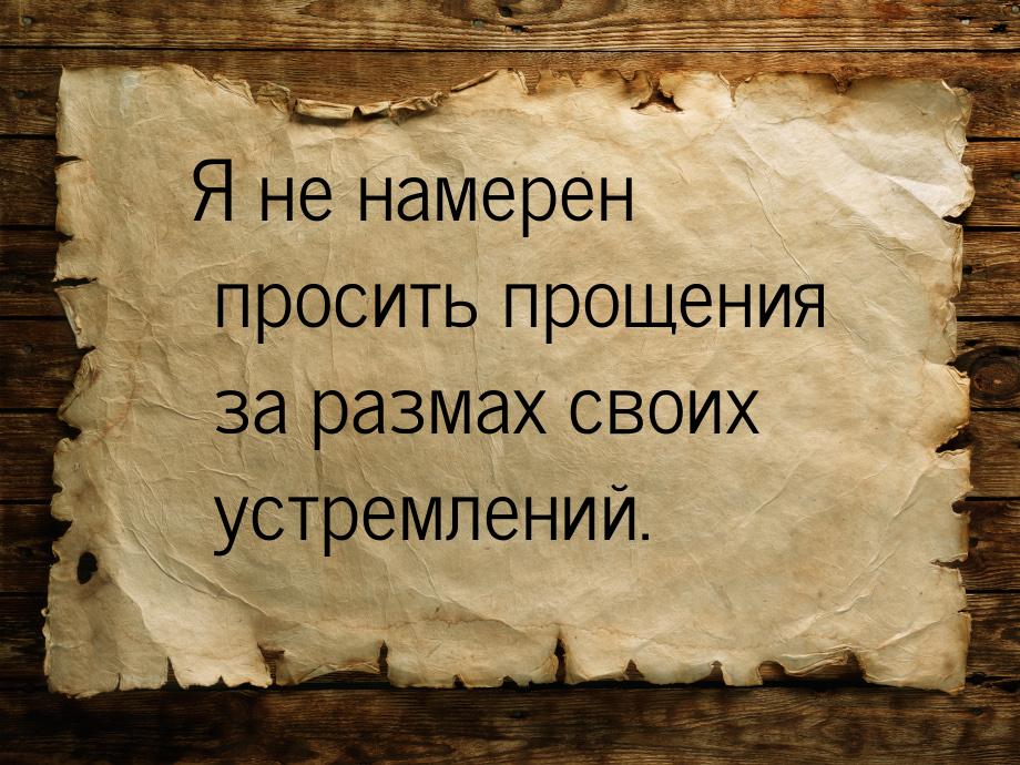 Я не намерен просить прощения за размах своих устремлений.