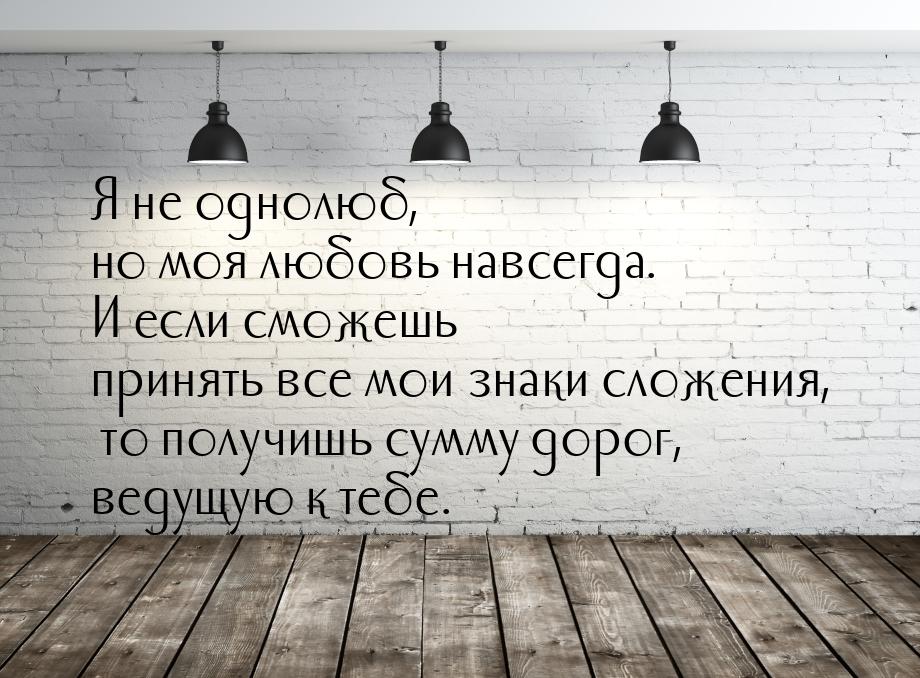 Я не однолюб, но моя любовь навсегда. И если сможешь принять все мои знаки сложения, то по