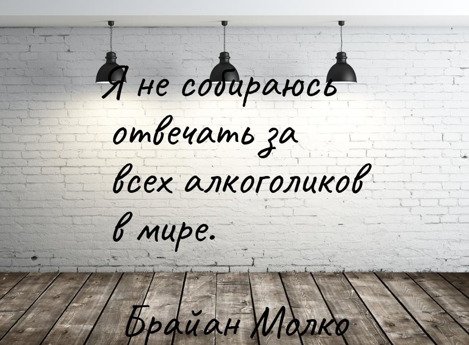 Я не собираюсь отвечать за всех алкоголиков в мире.