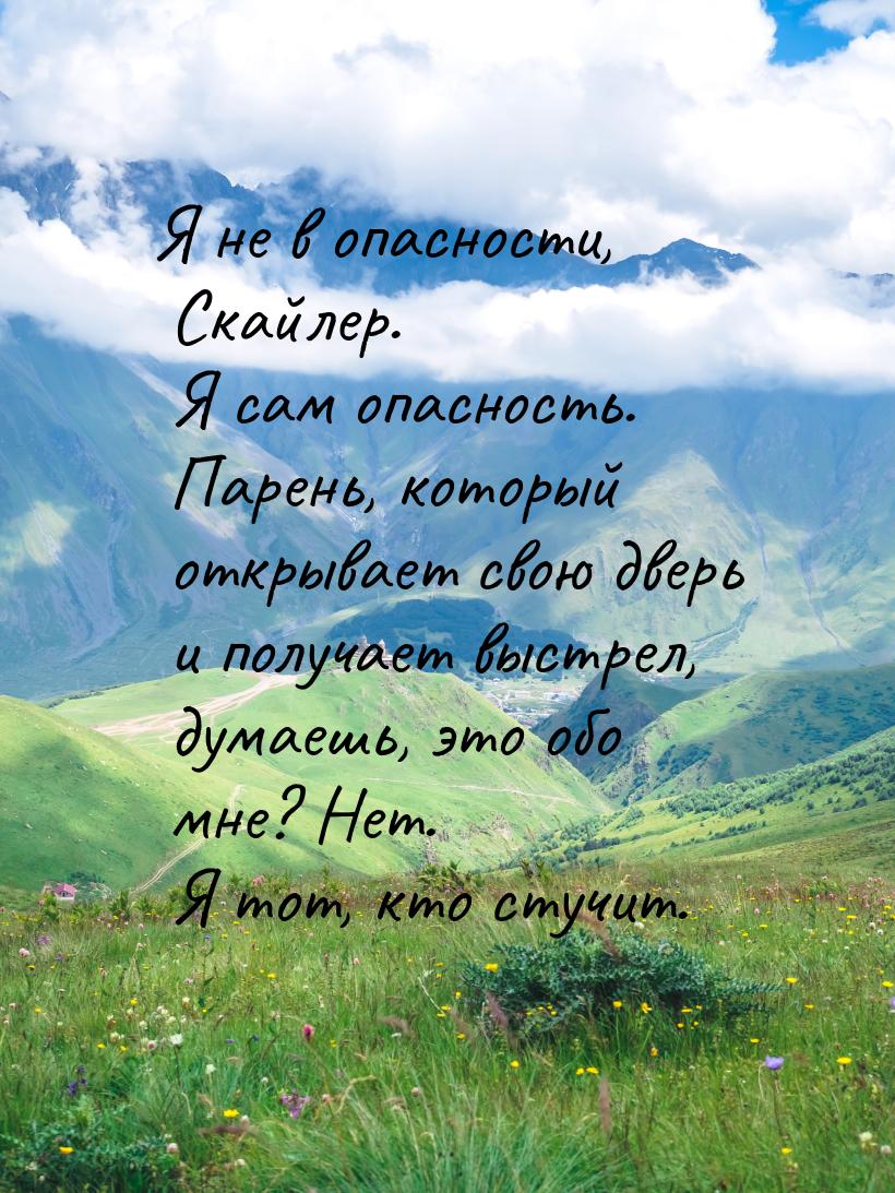 Я не в опасности, Скайлер. Я сам опасность. Парень, который открывает свою дверь и получае