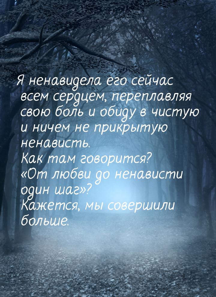 Я ненавидела его сейчас всем сердцем, переплавляя свою боль и обиду в чистую и ничем не пр