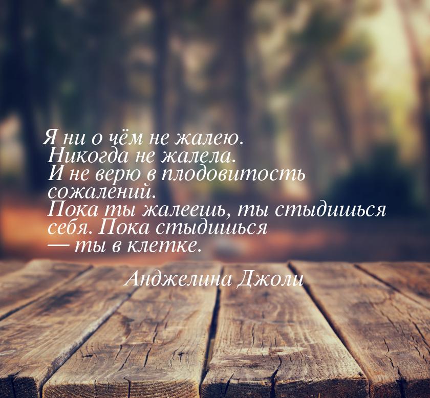 Я ни о чём не жалею. Никогда не жалела. И не верю в плодовитость сожалений. Пока ты жалееш