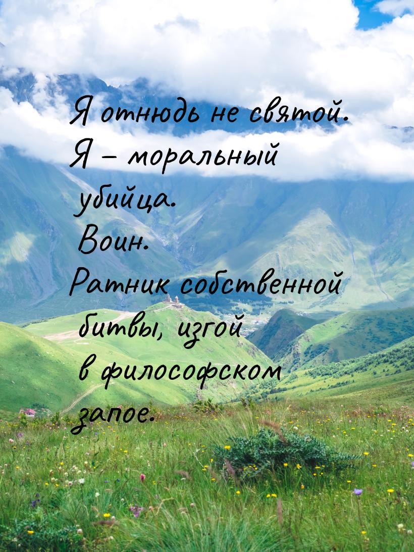 Я отнюдь не святой. Я – моральный убийца. Воин. Ратник собственной битвы, изгой в философс