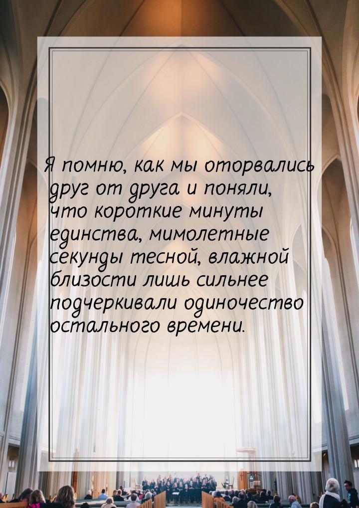 Я помню, как мы оторвались друг от друга и поняли, что короткие минуты единства, мимолетны