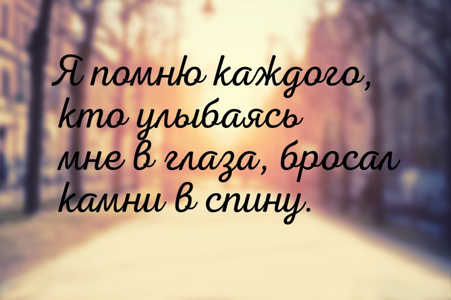 Я  помню каждого, кто улыбаясь мне в глаза, бросал камни в спину.