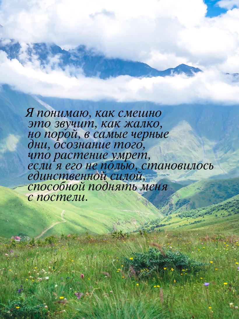 Я понимаю, как смешно это звучит, как жалко, но порой, в самые черные дни, осознание того,