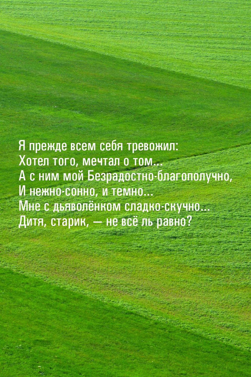 Я прежде всем себя тревожил: Хотел того, мечтал о том... А с ним мой Безрадостно-благополу