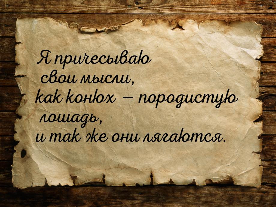 Я причесываю свои мысли, как конюх — породистую лошадь, и так же они лягаются.
