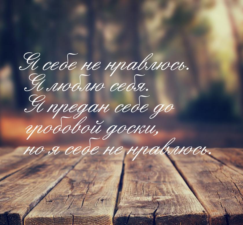 Я себе не нравлюсь. Я люблю себя. Я предан себе до гробовой доски, но я себе не нравлюсь.