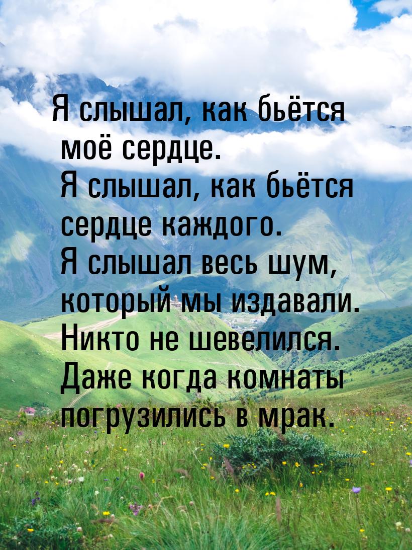 Я слышал, как бьётся моё сердце. Я слышал, как бьётся сердце каждого. Я слышал весь шум, к