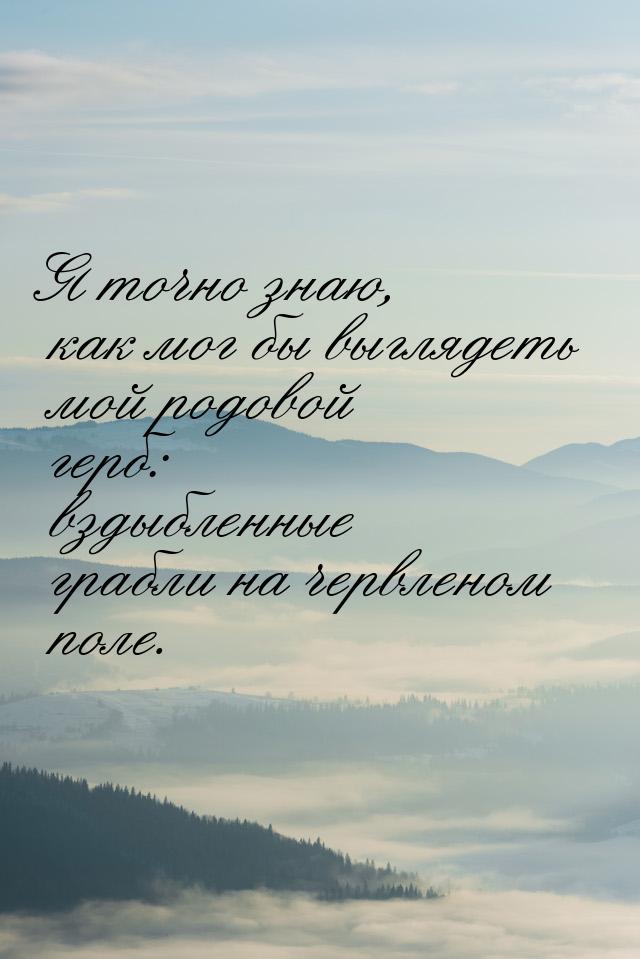 Я точно знаю, как мог бы выглядеть мой родовой герб: вздыбленные грабли на червленом поле.