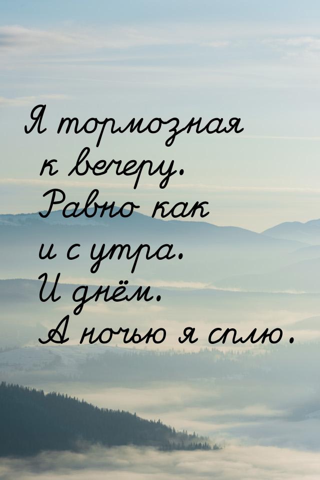 Я тормозная к вечеру. Равно как и с утра. И днём. А ночью я сплю.