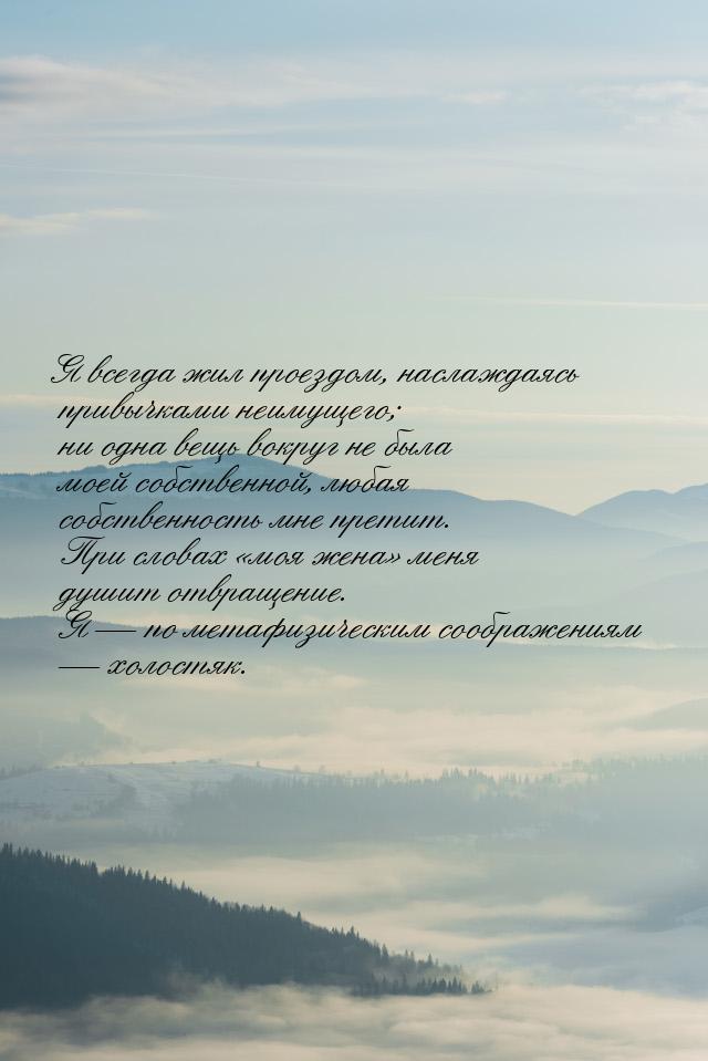 Я всегда жил проездом, наслаждаясь привычками неимущего; ни одна вещь вокруг не была моей 