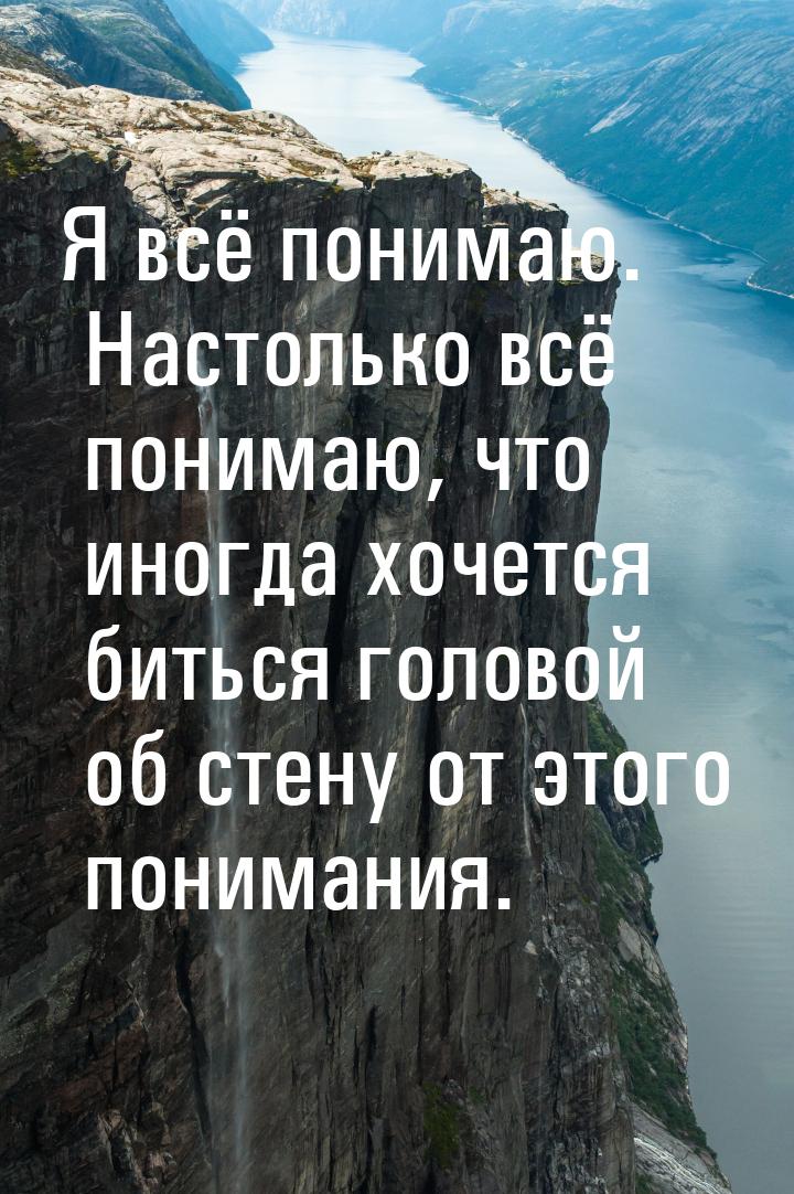 Я всё понимаю. Настолько всё понимаю, что иногда хочется биться головой об стену от этого 