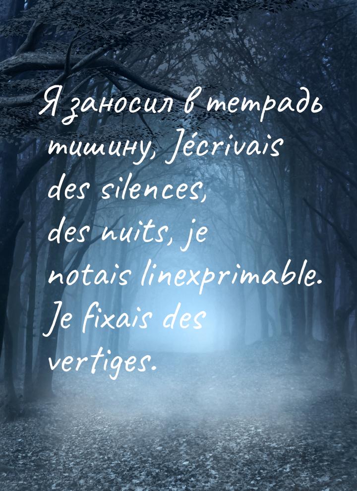 Я заносил в тетрадь тишину, Jécrivais des silences, des nuits, je notais linexprimable. Je