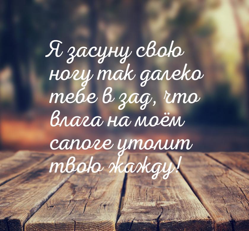 Я засуну свою ногу так далеко тебе в зад, что влага на моём сапоге утолит твою жажду!