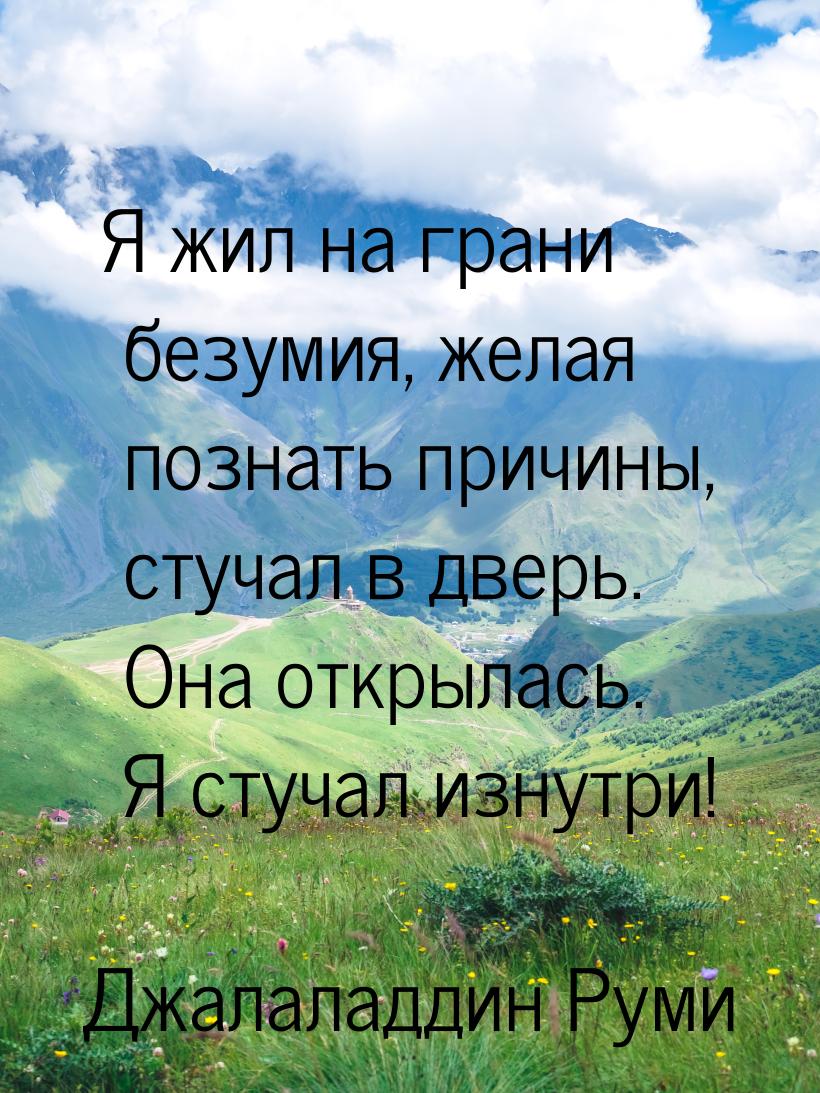 Я жил на грани безумия, желая познать причины, стучал в дверь. Она открылась. Я стучал изн