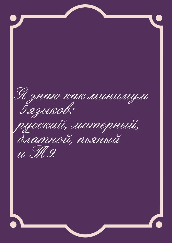 Я знаю как минимум 5 языков: русский, матерный, блатной, пьяный и Т9.