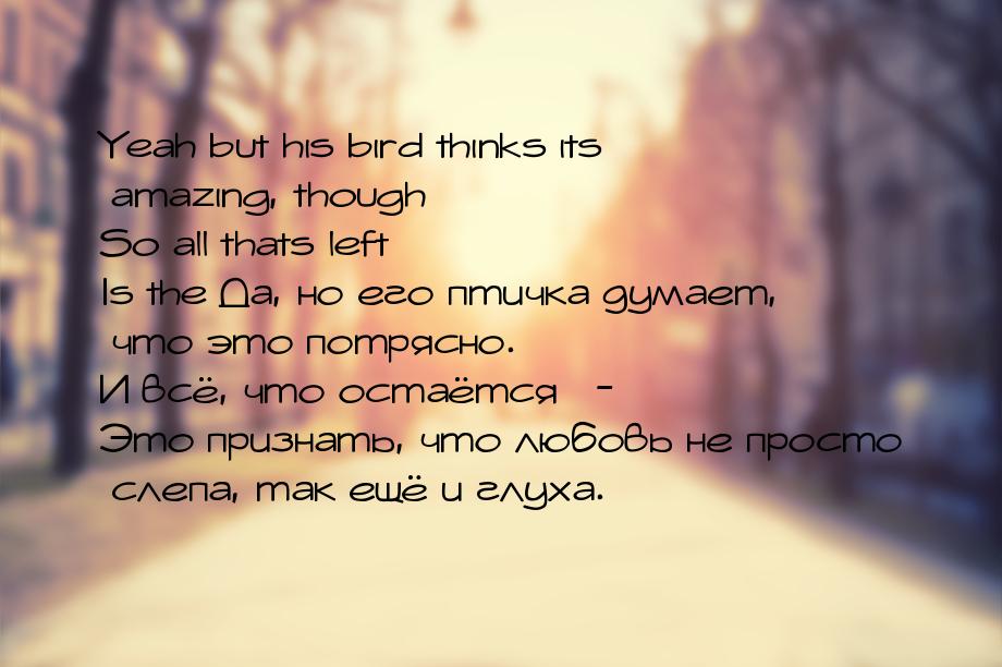 Yeah but his bird thinks its amazing, though So all thats left Is the Да, но его птичка ду