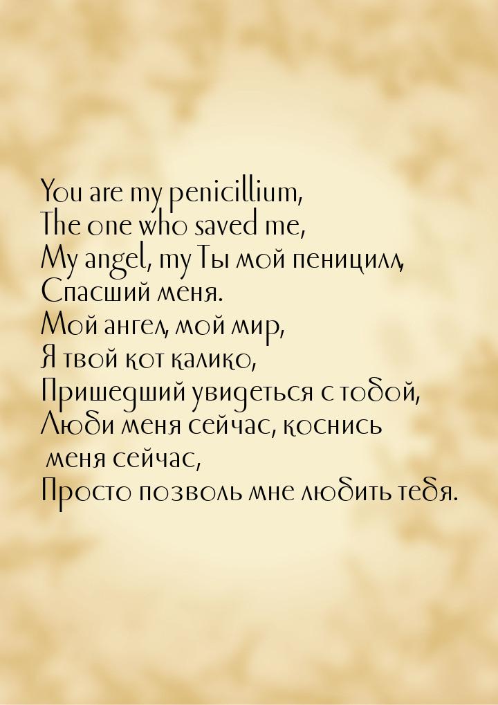 You are my penicillium, The one who saved me, My angel, my Ты мой пеницилл, Спасший меня. 