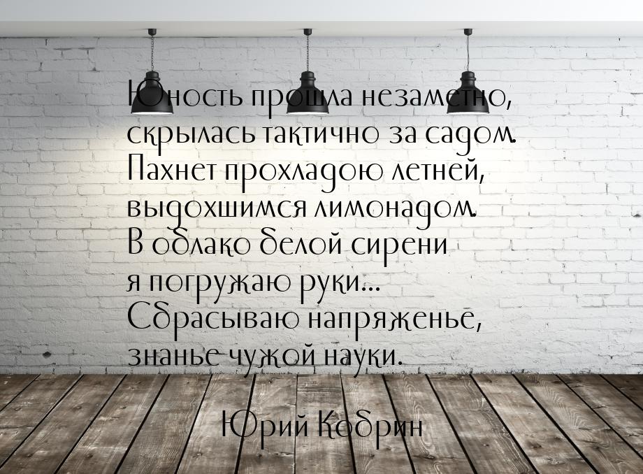 Юность прошла незаметно, скрылась тактично за садом. Пахнет прохладою летней, выдохшимся л