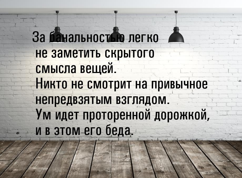 За банальностью легко не заметить скрытого смысла вещей. Никто не смотрит на привычное неп