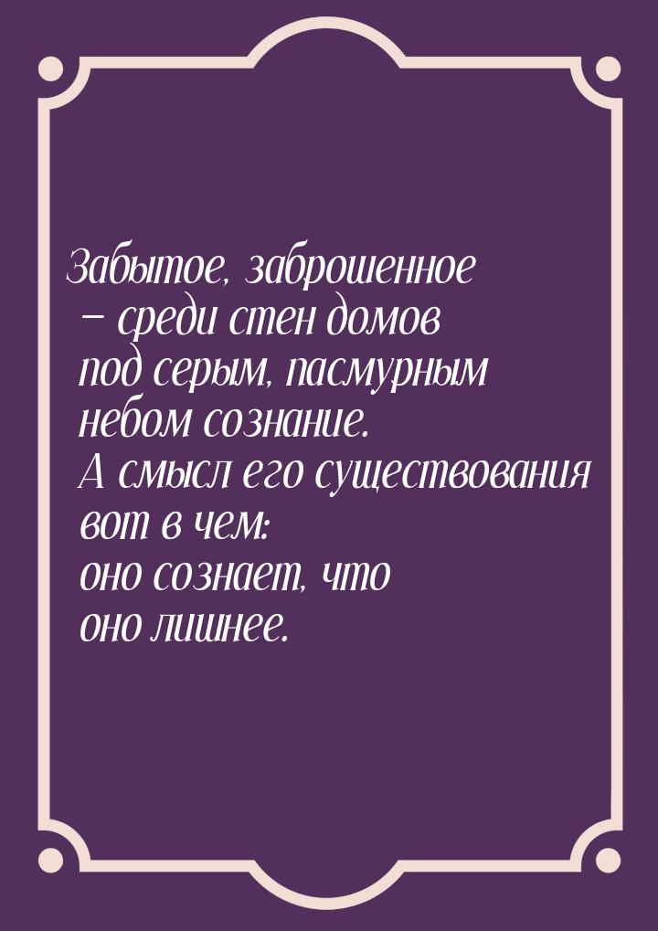 Забытое, заброшенное  среди стен домов под серым, пасмурным небом сознание. А смысл