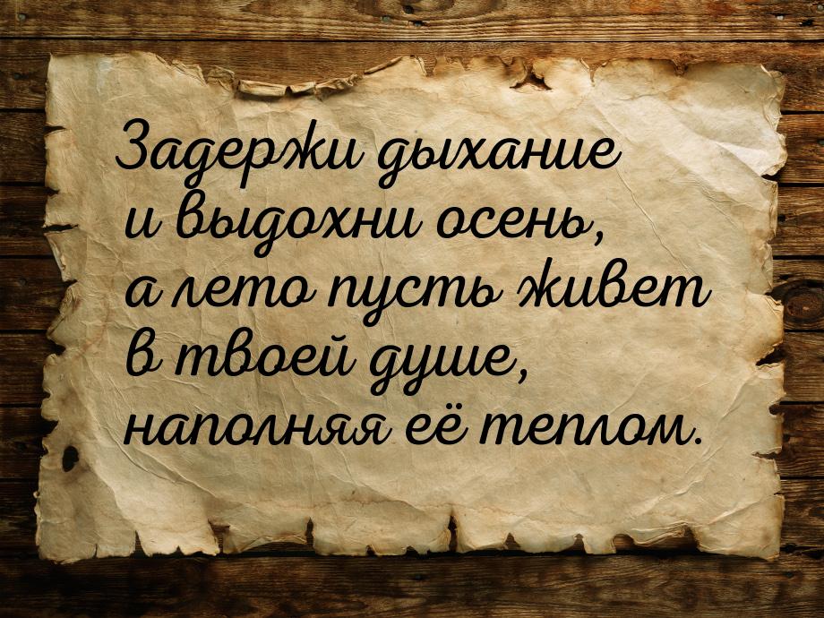 Задержи дыхание и выдохни осень, а лето пусть живет в твоей душе, наполняя её теплом.