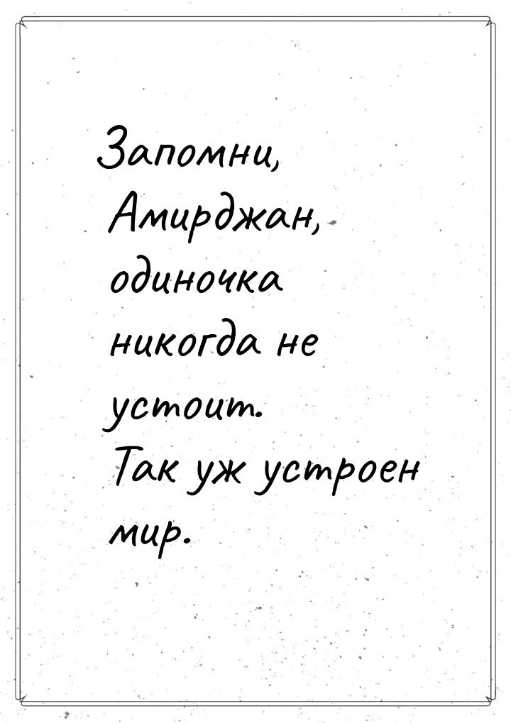 Запомни, Амирджан, одиночка никогда не устоит. Так уж устроен мир.