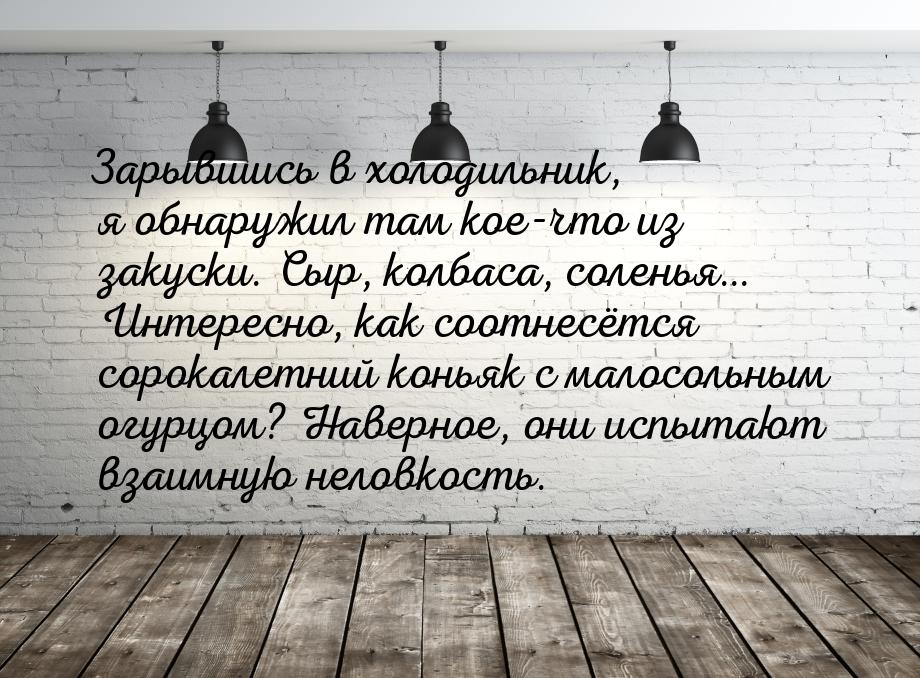 Зарывшись в холодильник, я обнаружил там кое-что из закуски. Сыр, колбаса, соленья… Интере