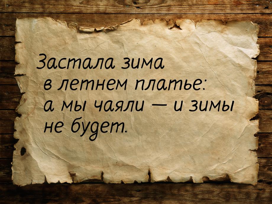 Застала зима в летнем платье: а мы чаяли   и зимы не будет.