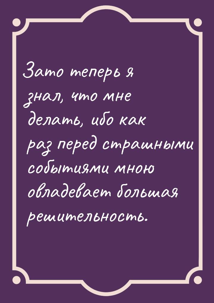 Зато теперь я знал, что мне делать, ибо как раз перед страшными событиями мною овладевает 